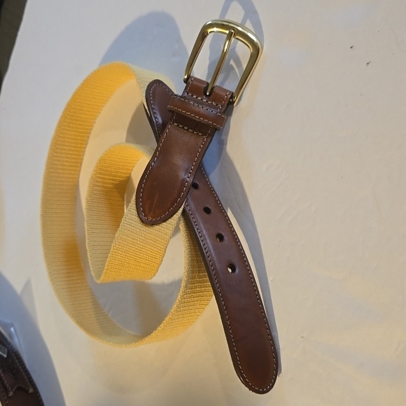 Torino Womens Yellow belt with brown leather ENDS Gold Buckle Sz.L - Picture 1 of 8
